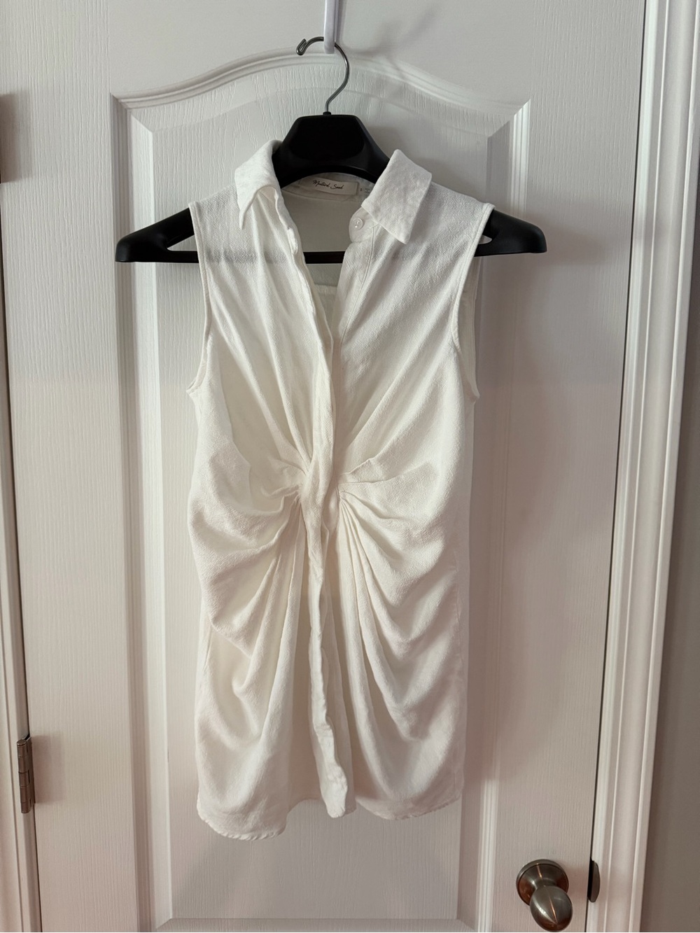 Mustard Seed linen blend White Sleeveless Twist-Front Shirt Dress